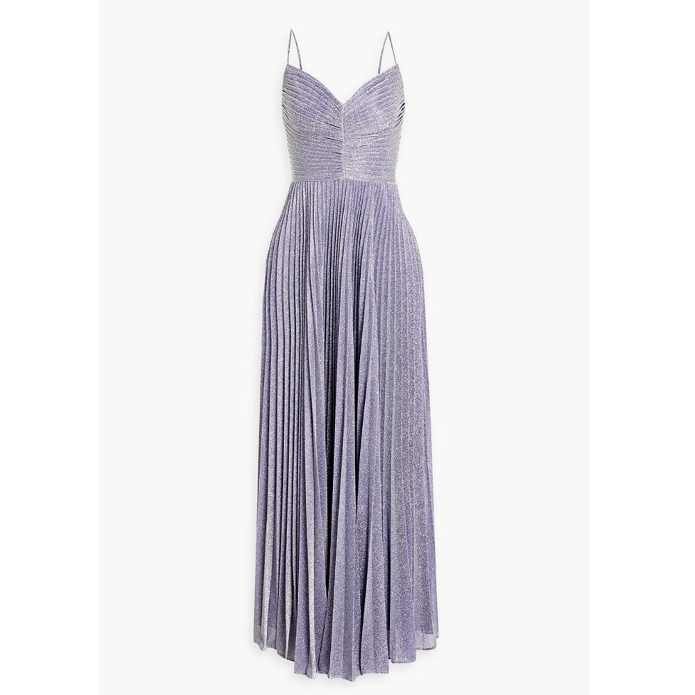HALSTON - Maycee Pleated Metallic Jersey Gown - Lavender - Size 0